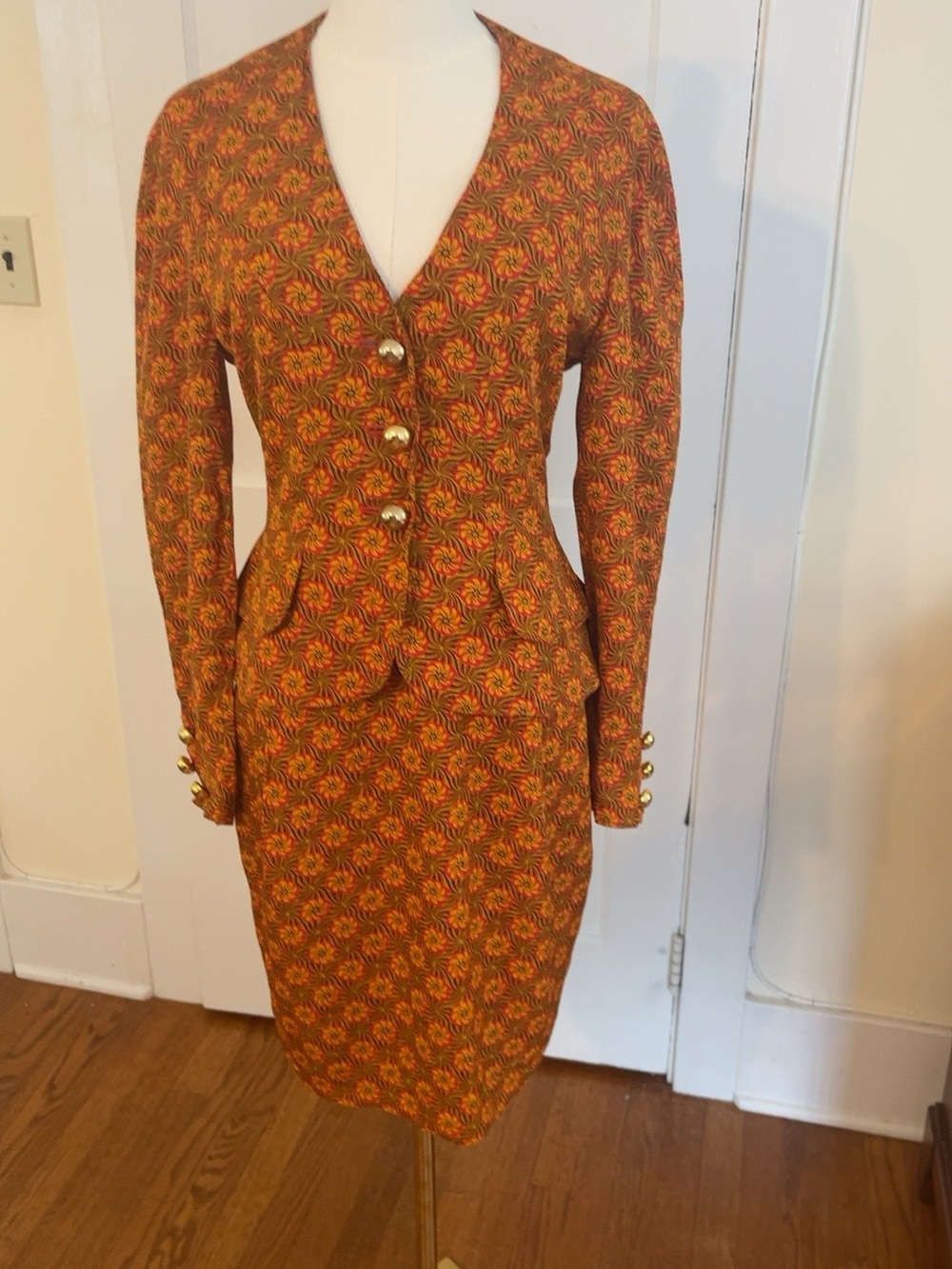 Vintage Christian Lacroix Paris Orange Floral Skirt Suit Archival 2-Piece 6087